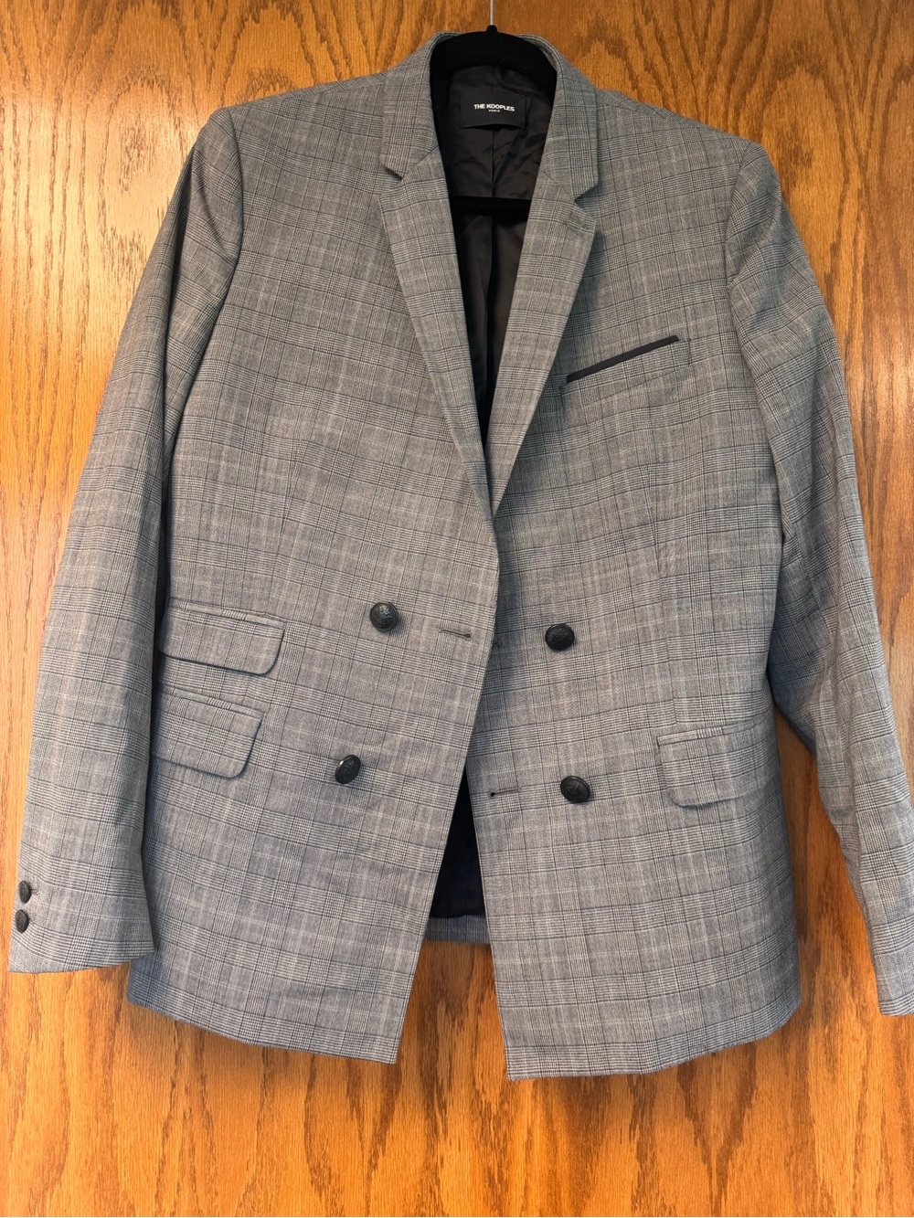 The Kooples men’s Gray Plaid Double-Breasted Blazer